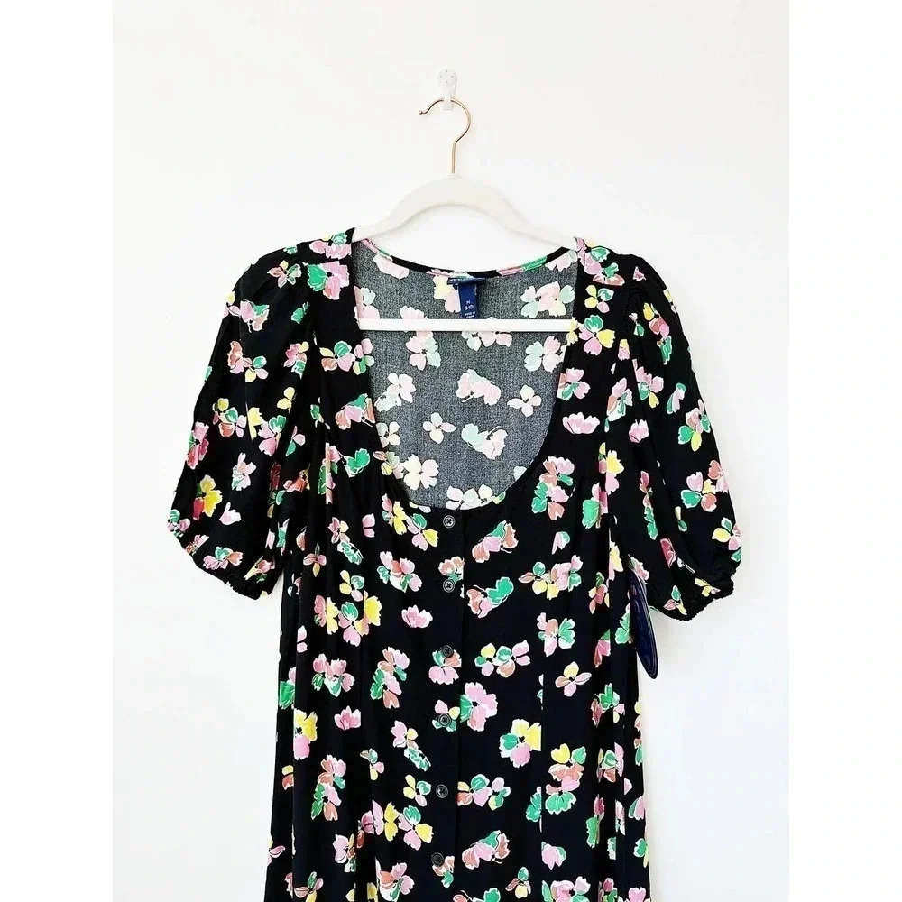 NWT Scoop Black Floral Button Front Midi Dress Size M - Picture 10 of 16